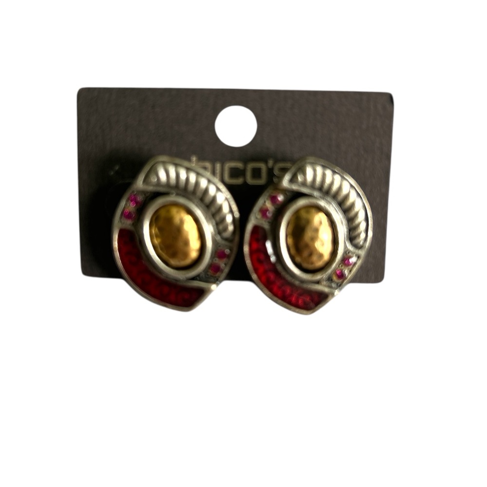 Chico's Silver and Gold Earrings with Red Accents Post Earrings